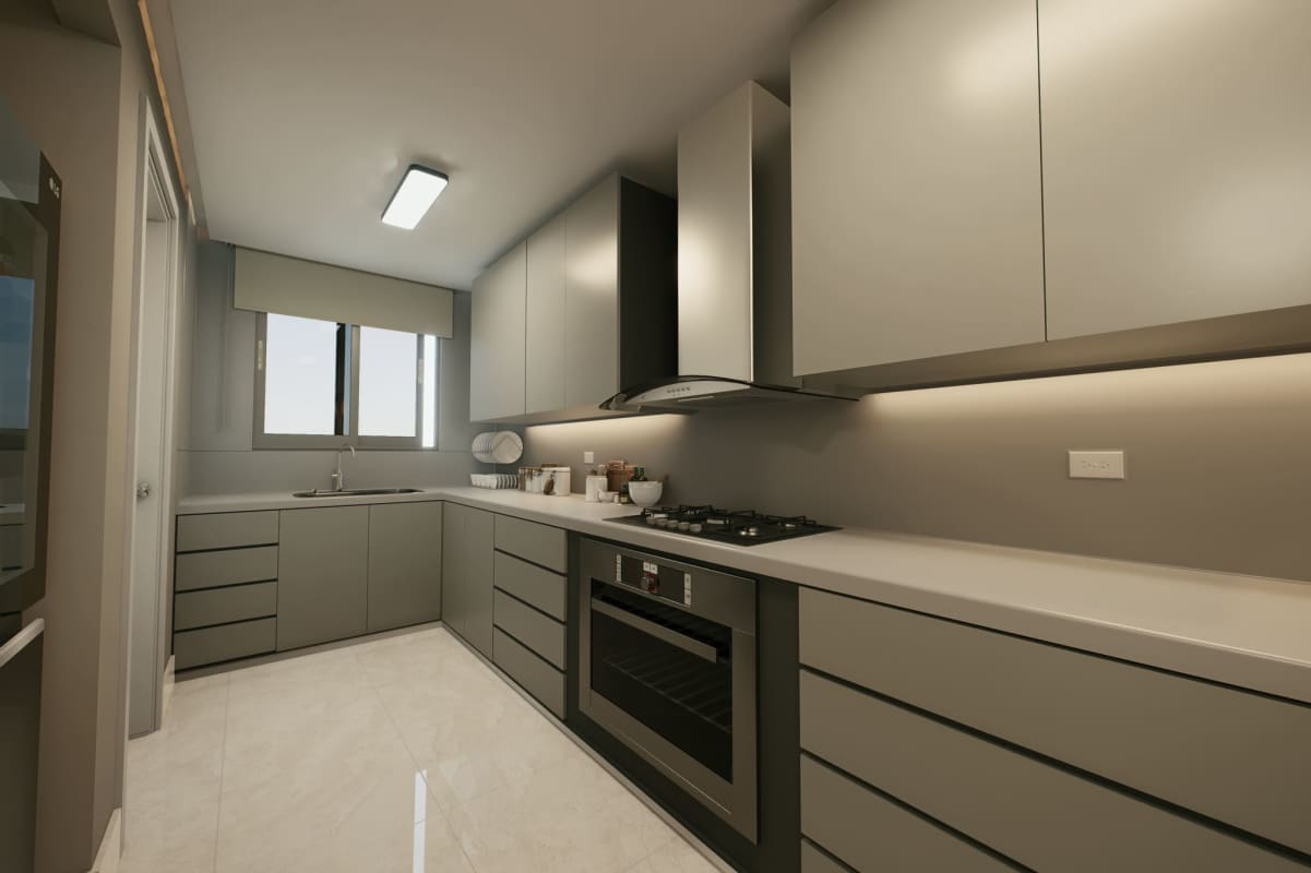 Modern open-plan dining and kitchen with stylish finishes Kai Tower Costa del Este