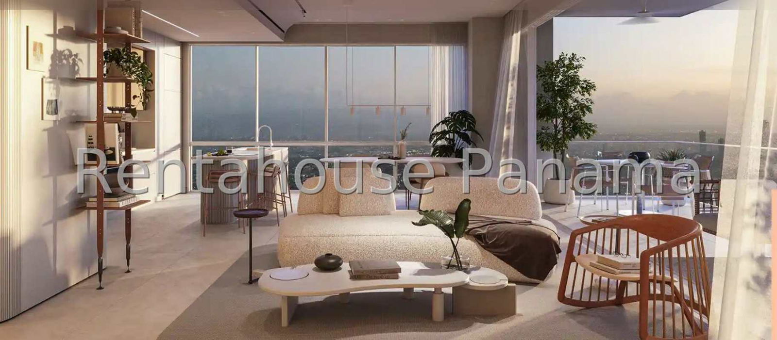 Luxurious open space living room with city skyline views in Bioma Costa del Este Panama