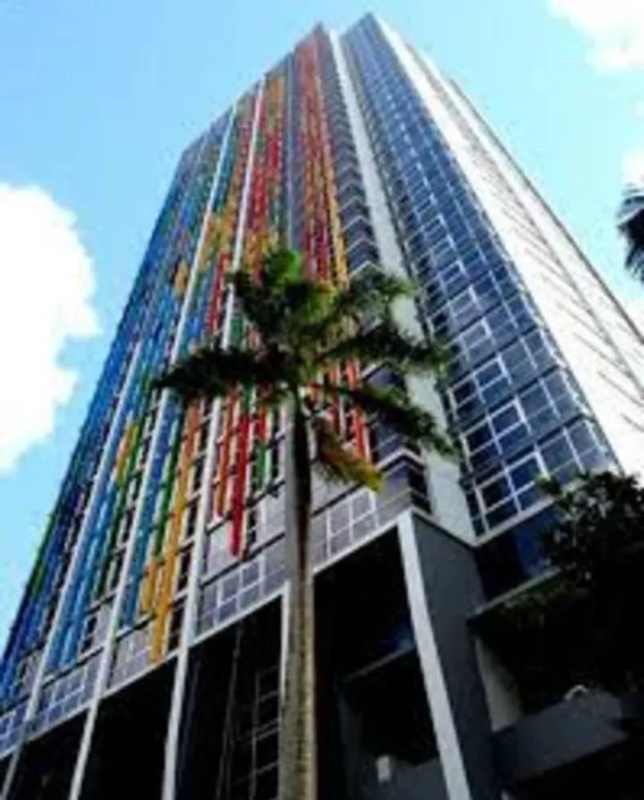 Modern colorful high-rise facade of PH Bellavista Tower Bella Vista Panama