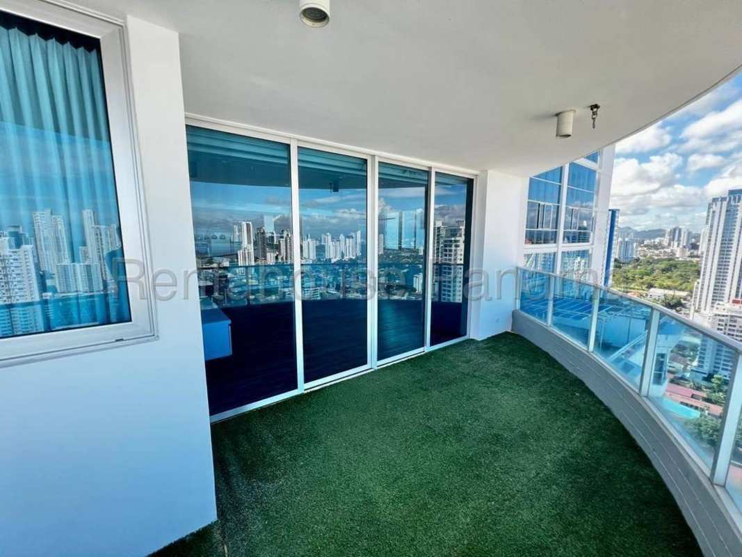 Modern bedroom with built-in closet, large windows, city views for rent San Francisco Panama