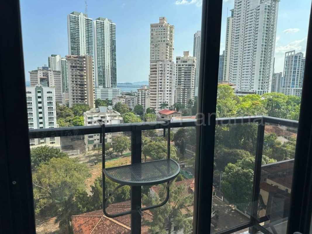 Private balcony overlooking Panama City skyline and Pacific Ocean at PH The Gray San Francisco Panama