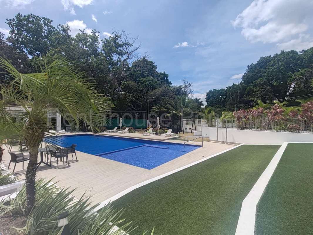 Outdoor swimming pool with garden, palm trees and sun loungers Clayton Park II Panama
