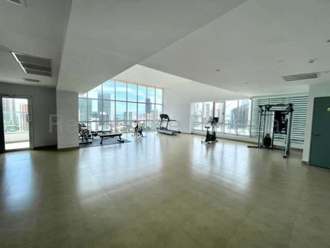 Modern gym with equipment and skyline view PH San Francisco Bay Panama