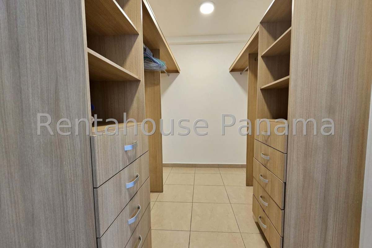 Bathroom with floating vanity, glass shower enclosure at Oasis on the Bay Punta Pacifica
