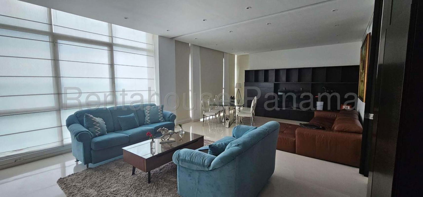 Contemporary dining space with elegant finishes oceanfront luxury apartment Pacific Point Panama City