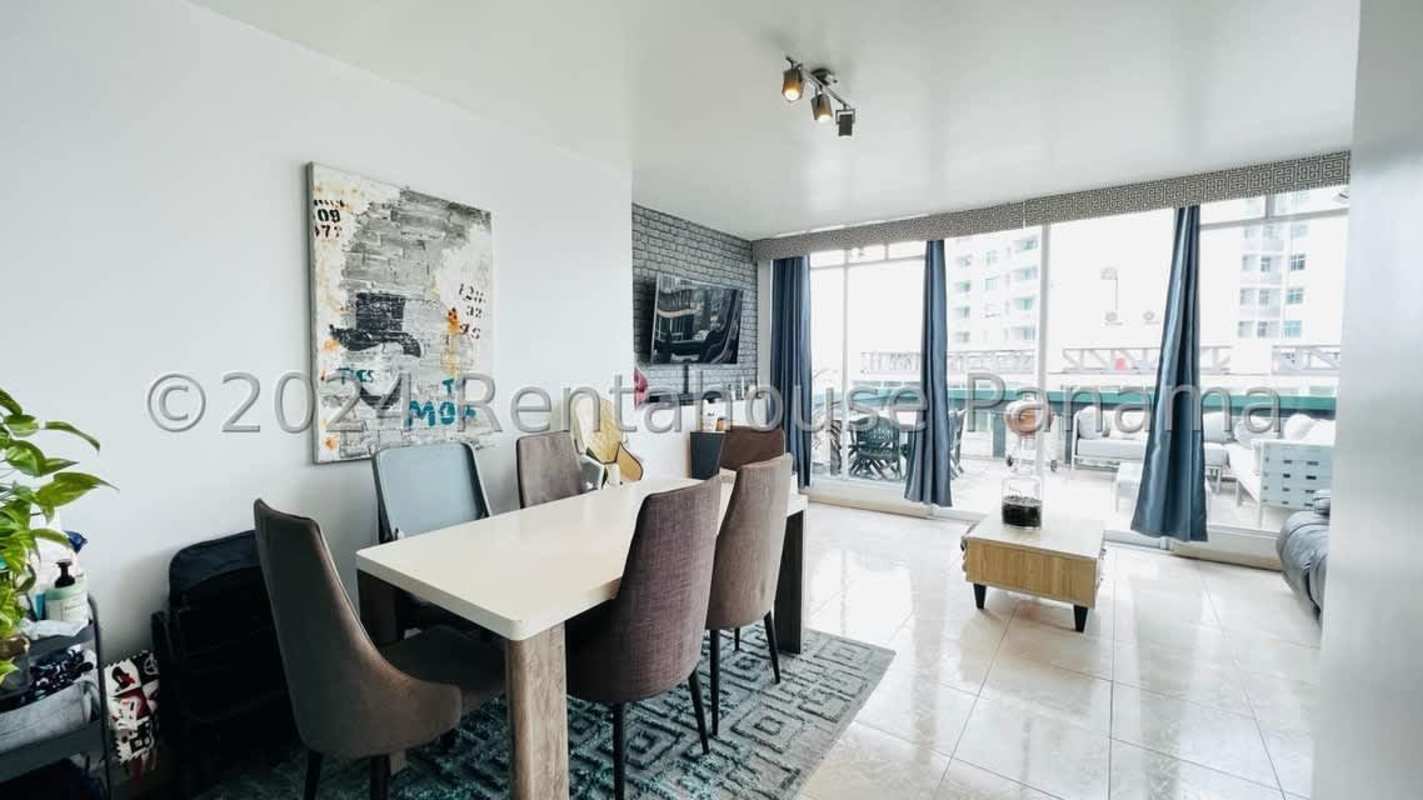 Spacious living area opening onto private terrace in PH Edison Park Panama City