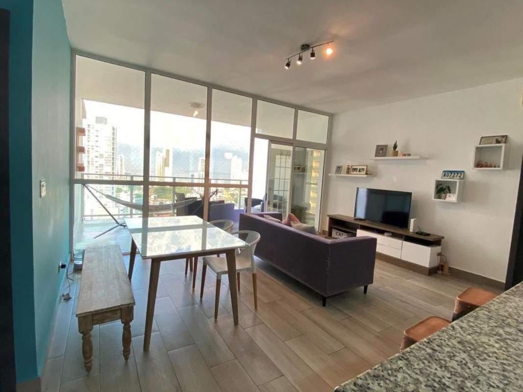 Outdoor seating area with hammock and skyline view PH Quadrat Panama City