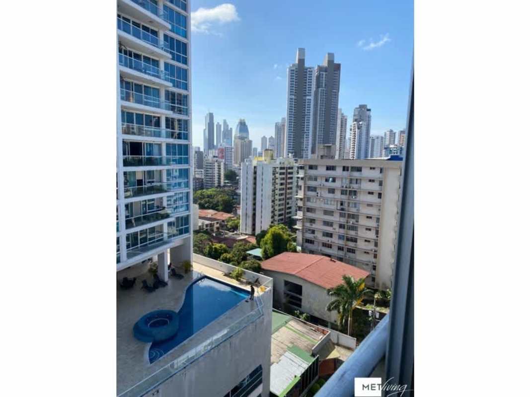 Panama City skyline view with condo pool Metropolitan Tower El Cangrejo