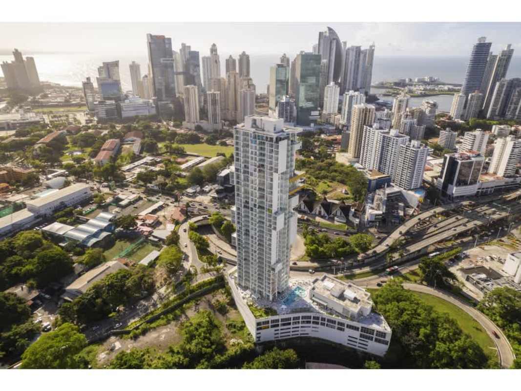 Large windows, panoramic skyline city views from living room PH Wanders & Yoo Avenida Balboa Panama