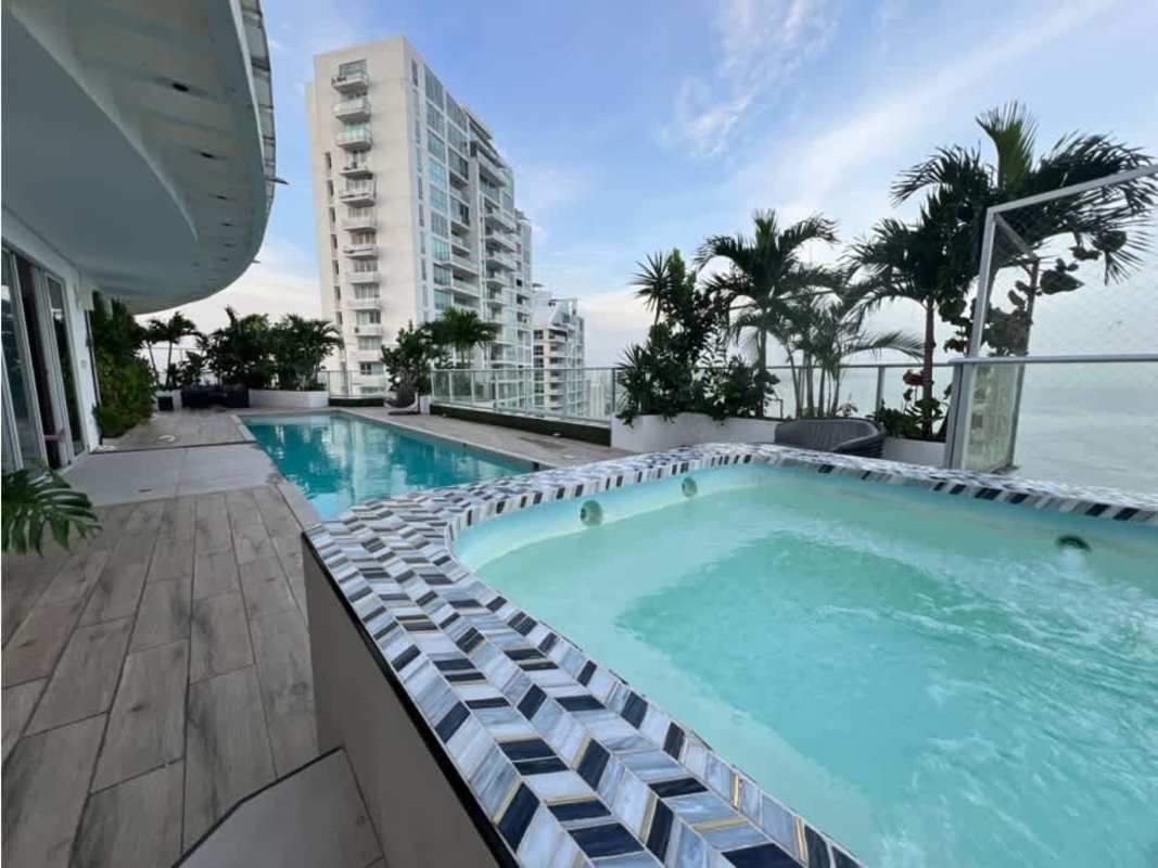 Private cinema room with star ceiling, projector and recliners luxury penthouse Blue Bahia Punta Pacifica Panama