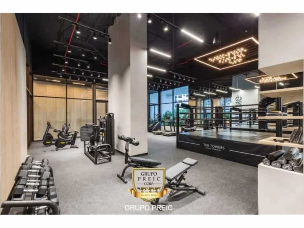 Modern elegant condo lobby The Towers Punta Paitilla Panama City