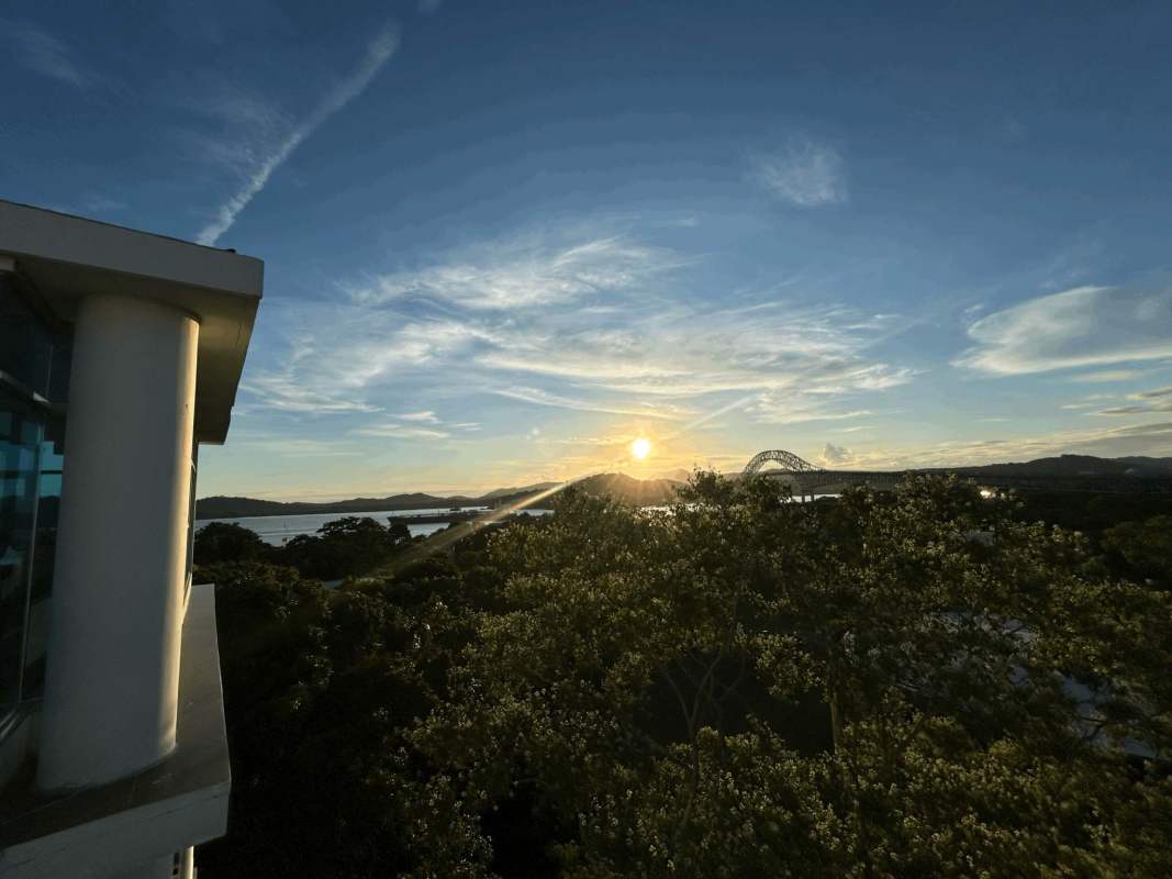 Spacious terrace with hammock, garden views and view of the Bridge of the Americas