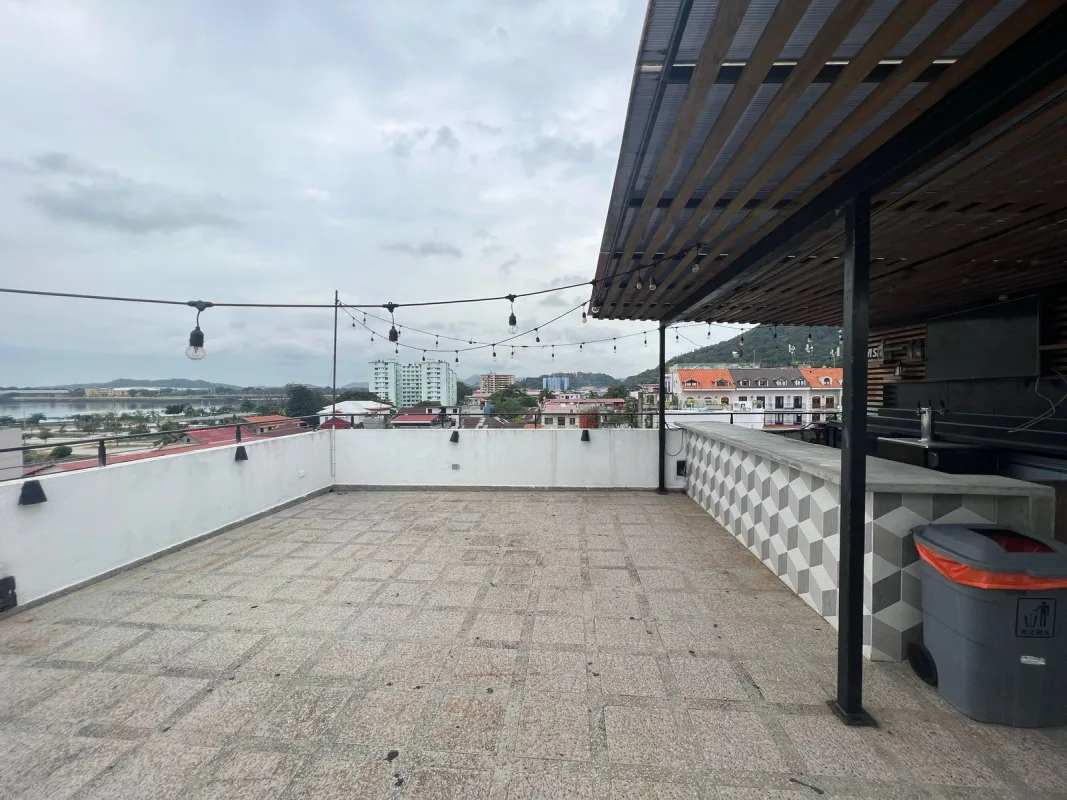 Modern rooftop terrace with ocean and skyline views Casco Viejo Panama