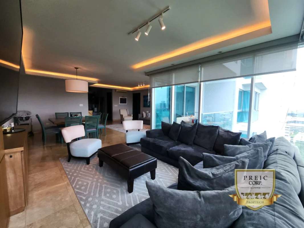 Bright living area with floor-to-ceiling windows terrace access PH Titanium Costa del Este
