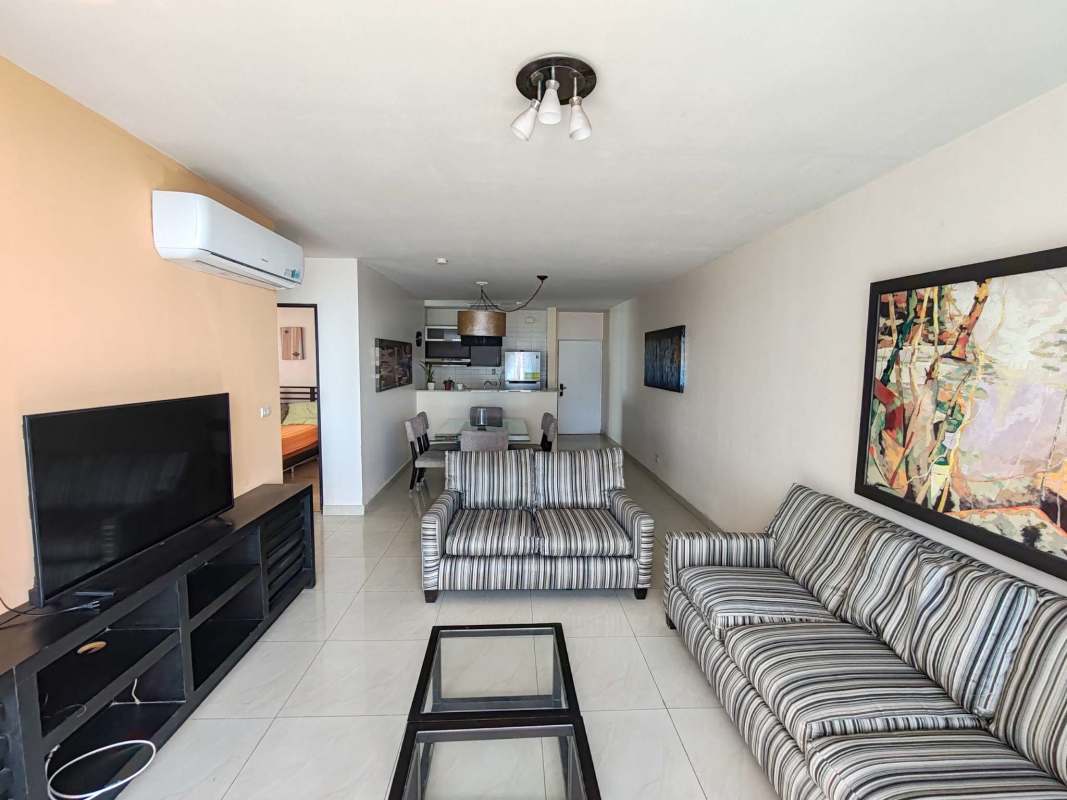 Modern open kitchen with granite counters in Punta Paitilla rental apartment Panama City