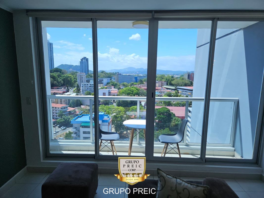 Master bedroom with closet AC unit and city view El Cangrejo Panama City