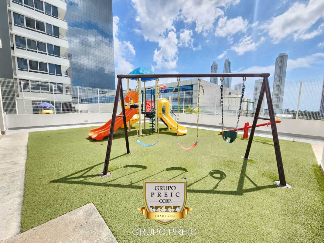 Large balcony offering panoramic ocean and skyline views at PH Breeze Costa del Este Panama City