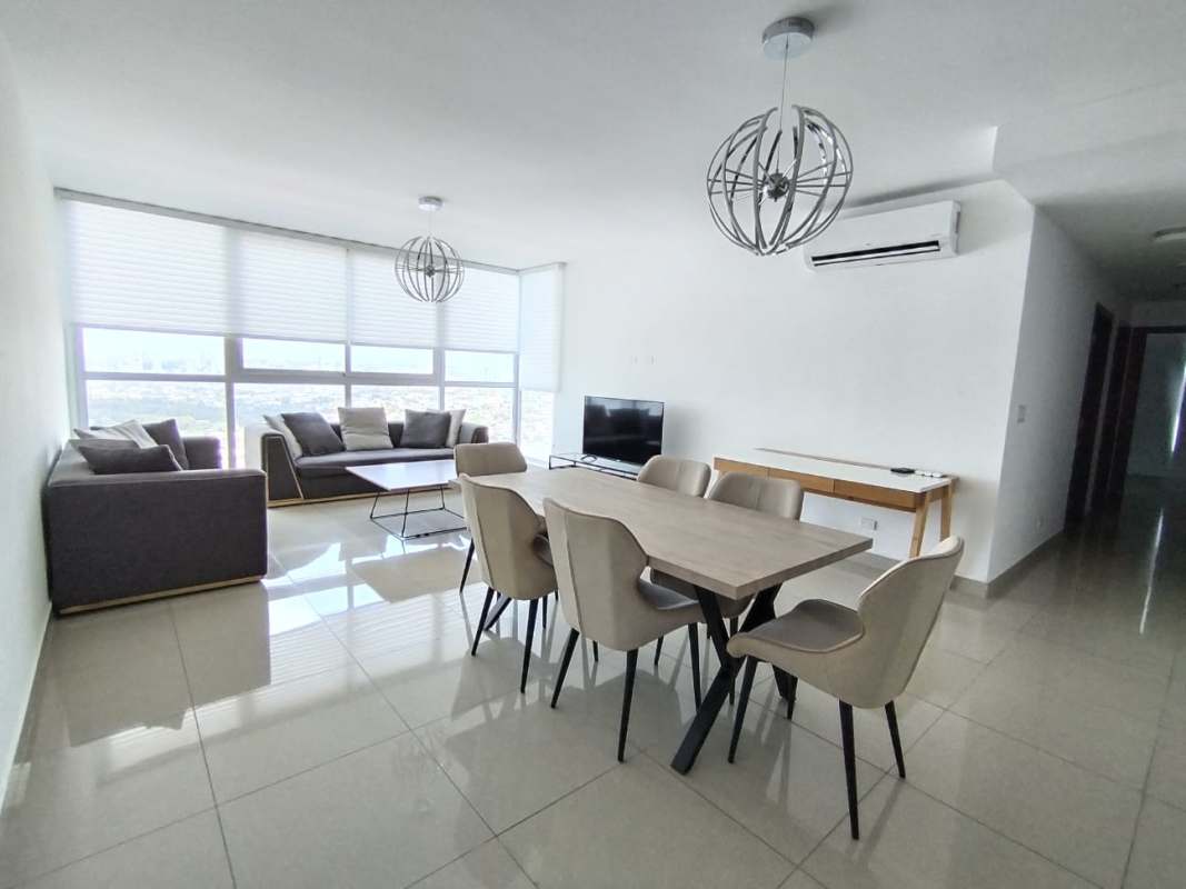 Double sink vanity, glass walk-in shower, illuminated mirrors in Top Tower Costa del Este Panama