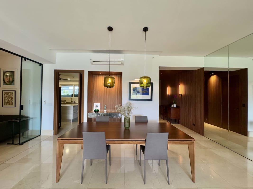 Spacious master bedroom with water view, marble floors in The Reserve Santa Maria Panama