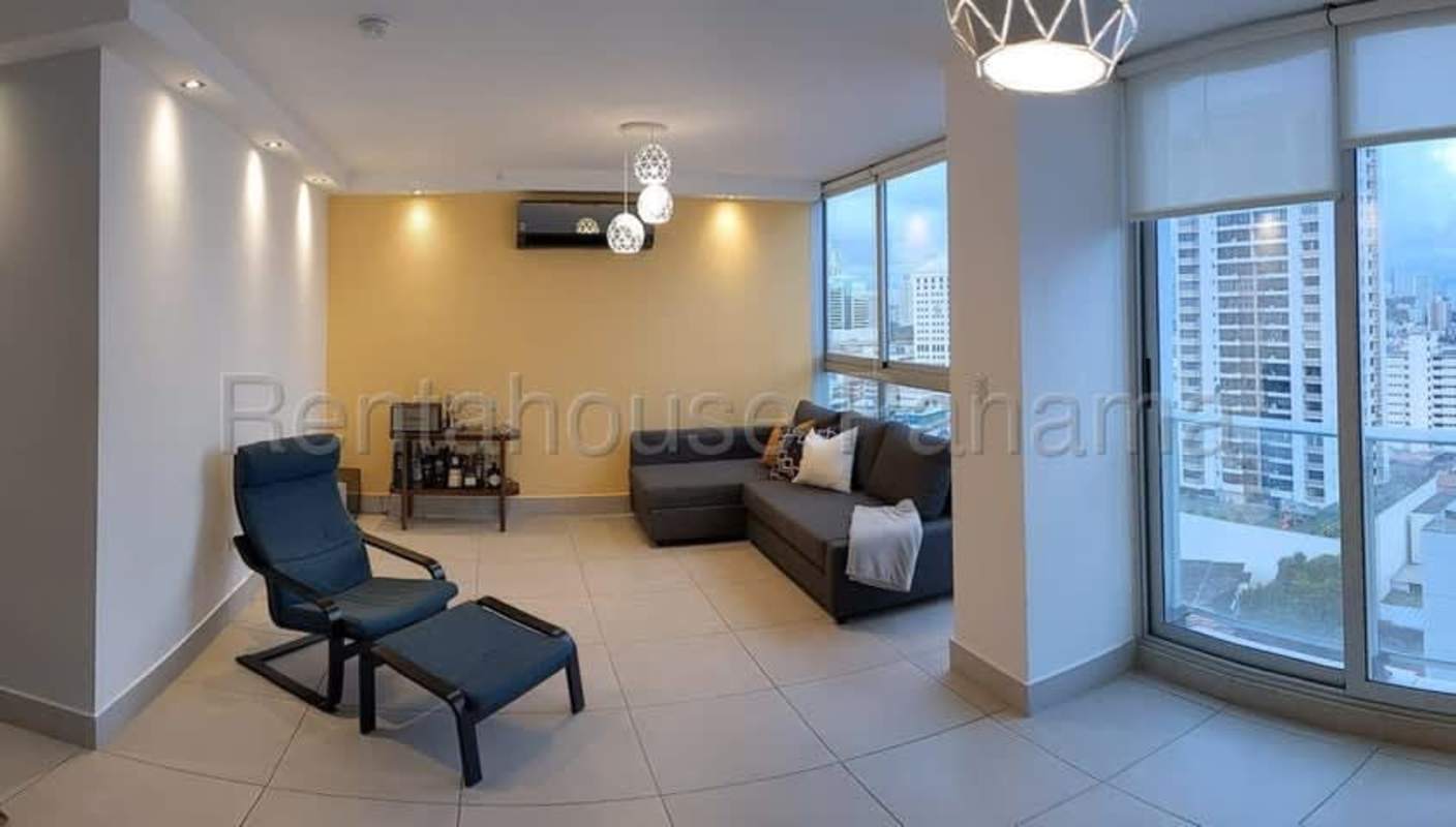 Bright city view living room corner with modern design at PH Park City Obarrio