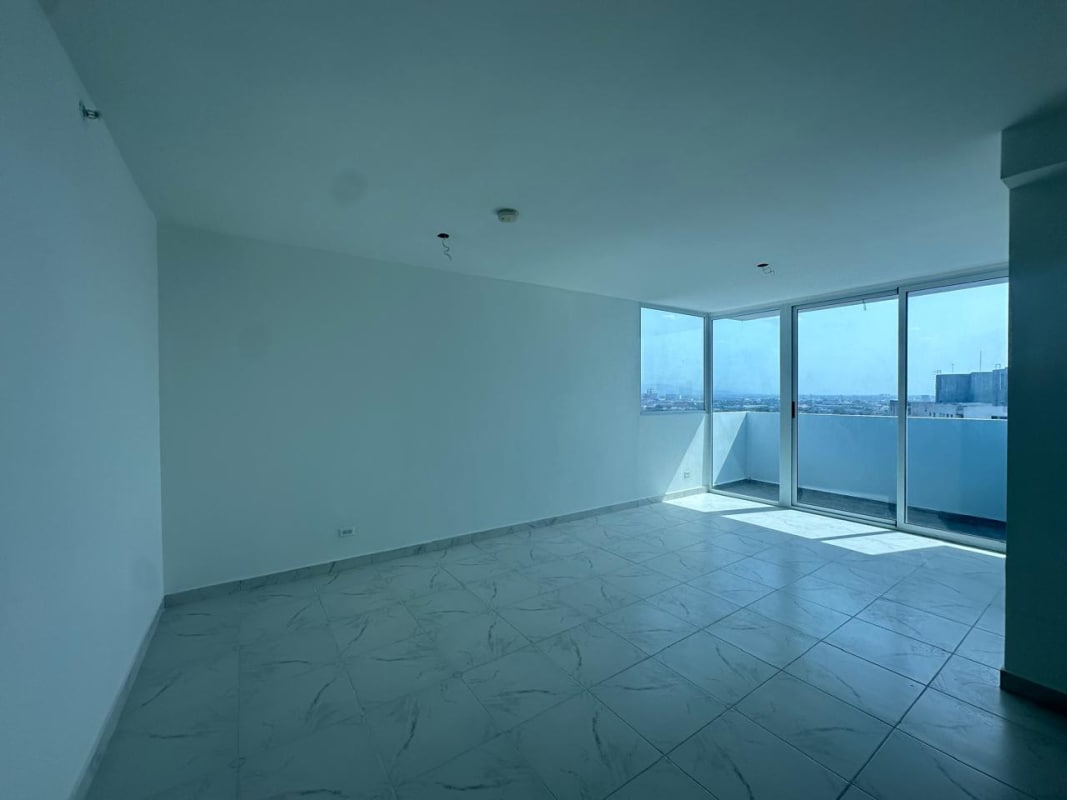 Compact modern new kitchen with granite countertop, marble wall tiles in PH Via Centenario Panama City