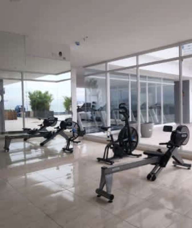 Modern coworking and business lounge area at PH The Sands Panama City, ocean view workspace