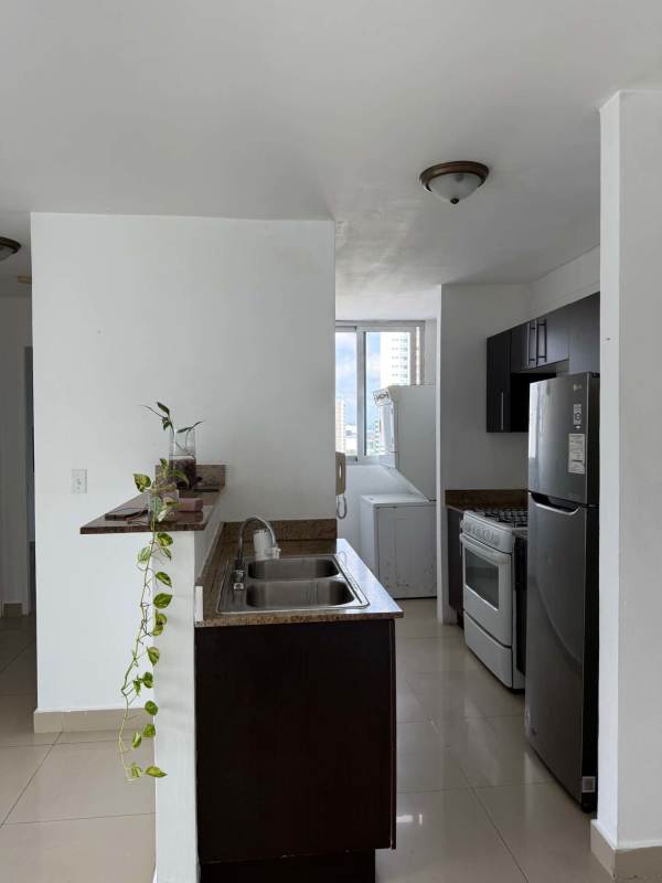 Kitchen with granite counters appliances dark cabinetry PH Teus Tower Panama