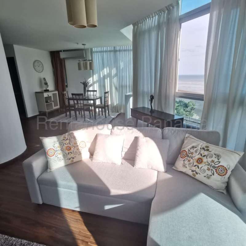 Dining room with panoramic windows and modern decor in PH Riverside Costa del Este Panama