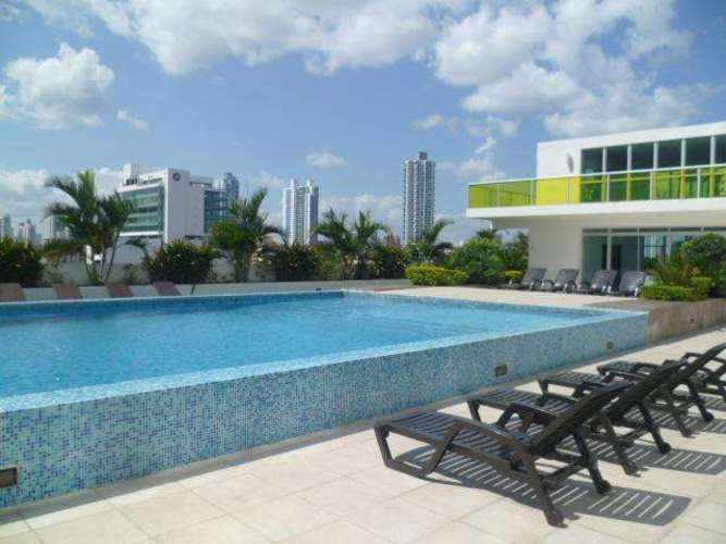 Modern kitchen with granite countertops, white cabinets, and stainless appliances in PH San Francisco City Panama