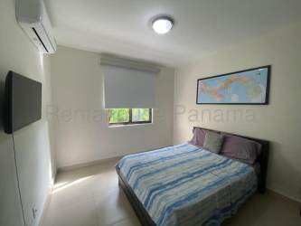 Contemporary bathroom featuring glass shower and vanity in Panama Pacifico apartment