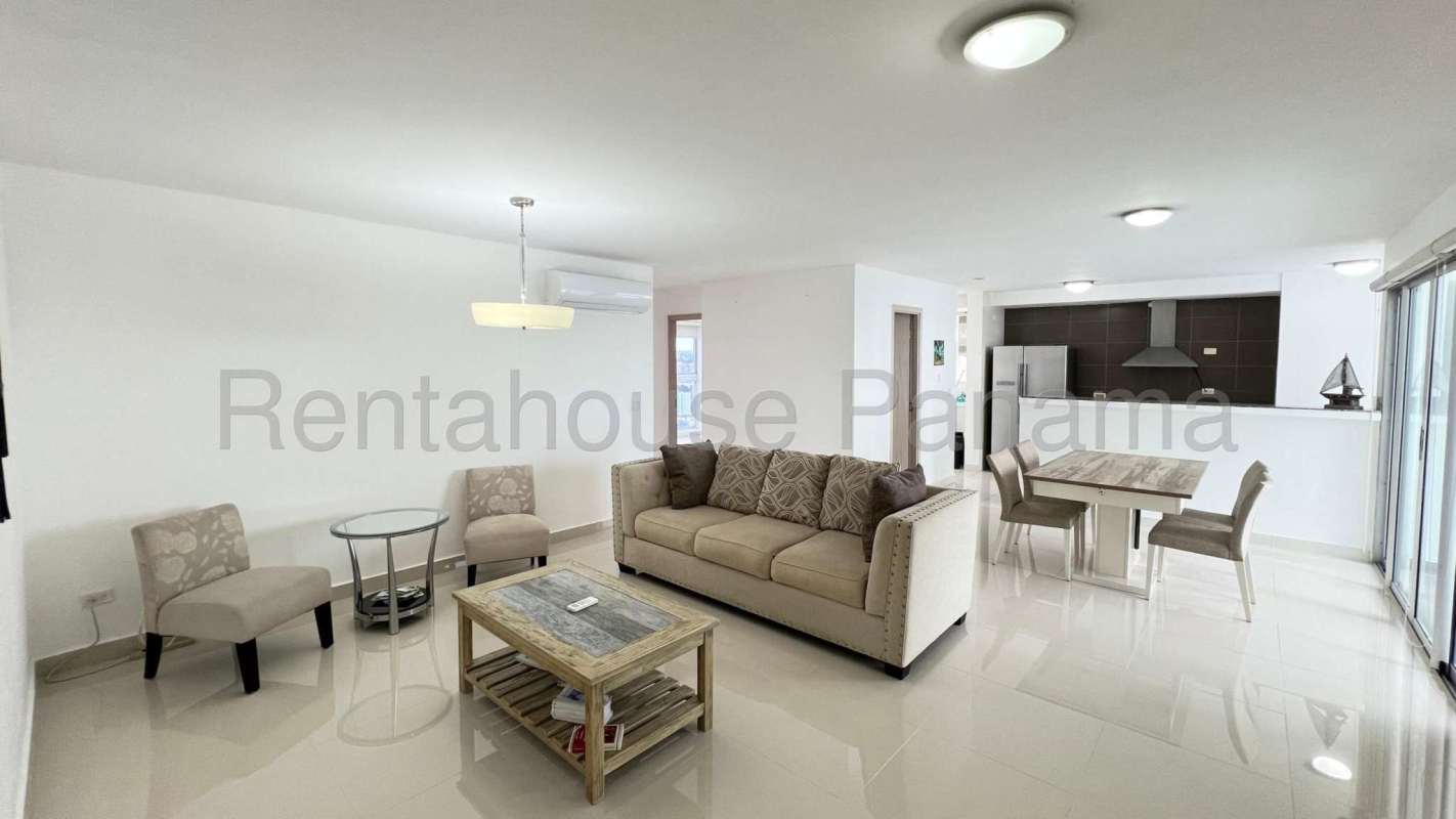 Modern bathroom with glass shower enclosure and granite sink in PH Moon Tower Coco del Mar Panama
