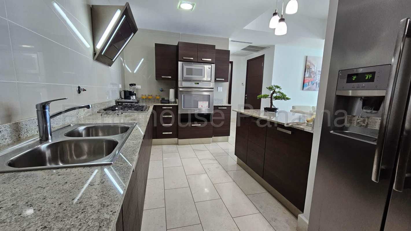 Open plan living dining area sea view Grand Tower Punta Pacifica Panama