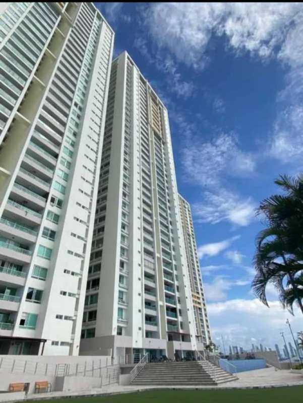 High-rise luxury building with balconies and ocean view at Punta Pacifica Panama City