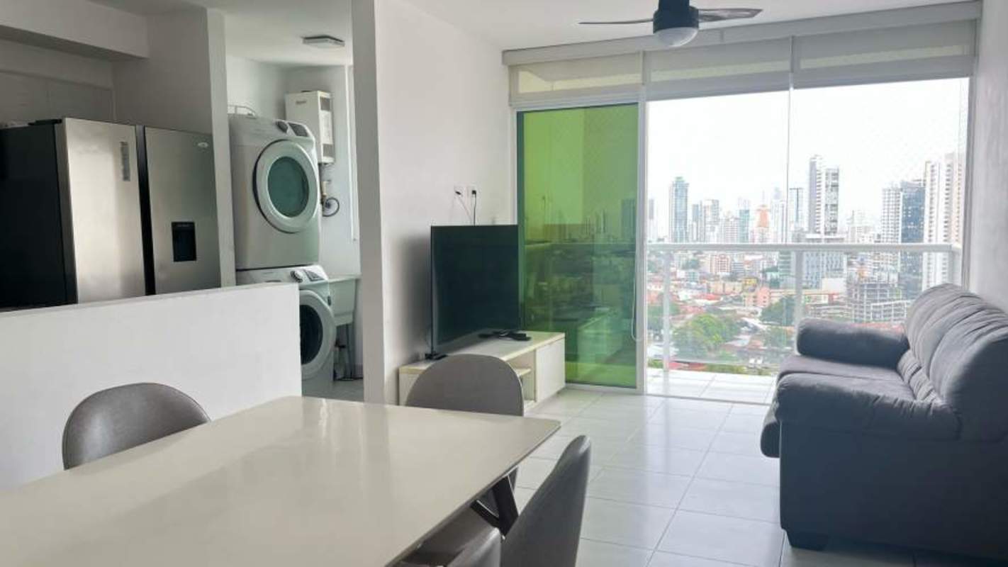 Modern open dining with kitchen, appliances, PH Metropolitan Park Vía España Panama City