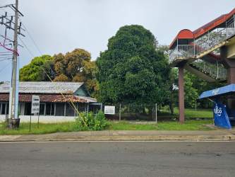 Aerial image showing large flat titled commercial lot with highway access between David and Boquete in Chiriquí