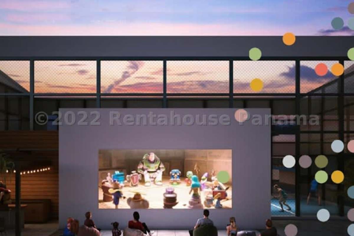 Rooftop bar with sunset and city skyline views at Bella Vista Residences Panama