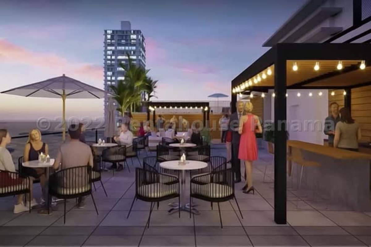 Rooftop pool lounge with panoramic Panama City skyline views at PH Bella Vista Residences