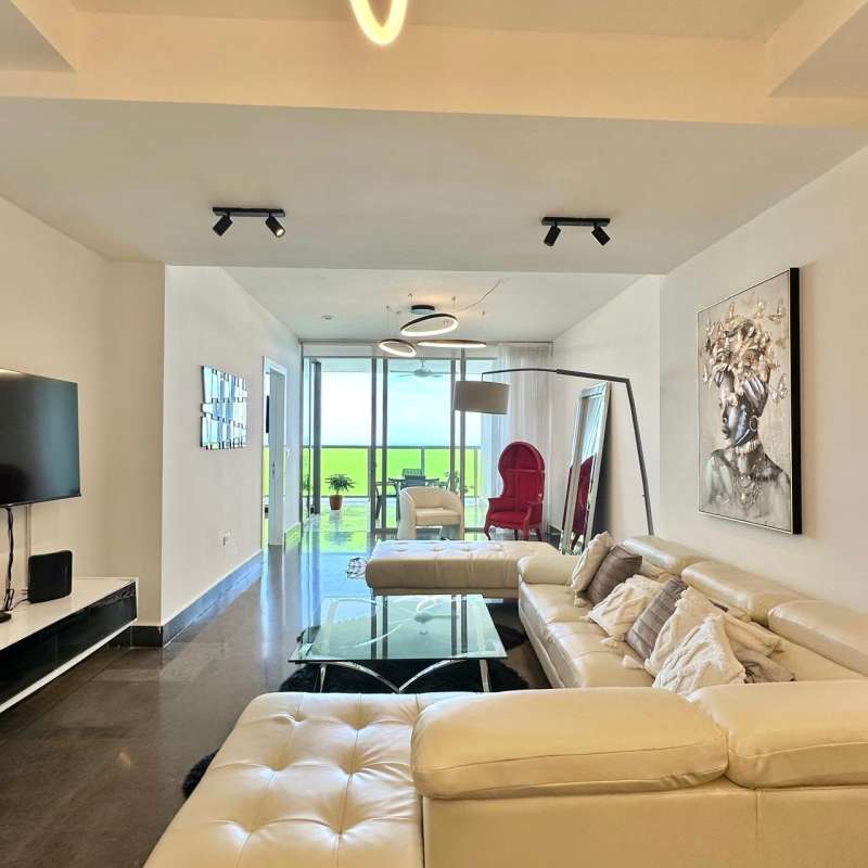 Luxurious bathroom with marble finishes, glass shower enclosure, and designer vanity in PH Yoo Panama