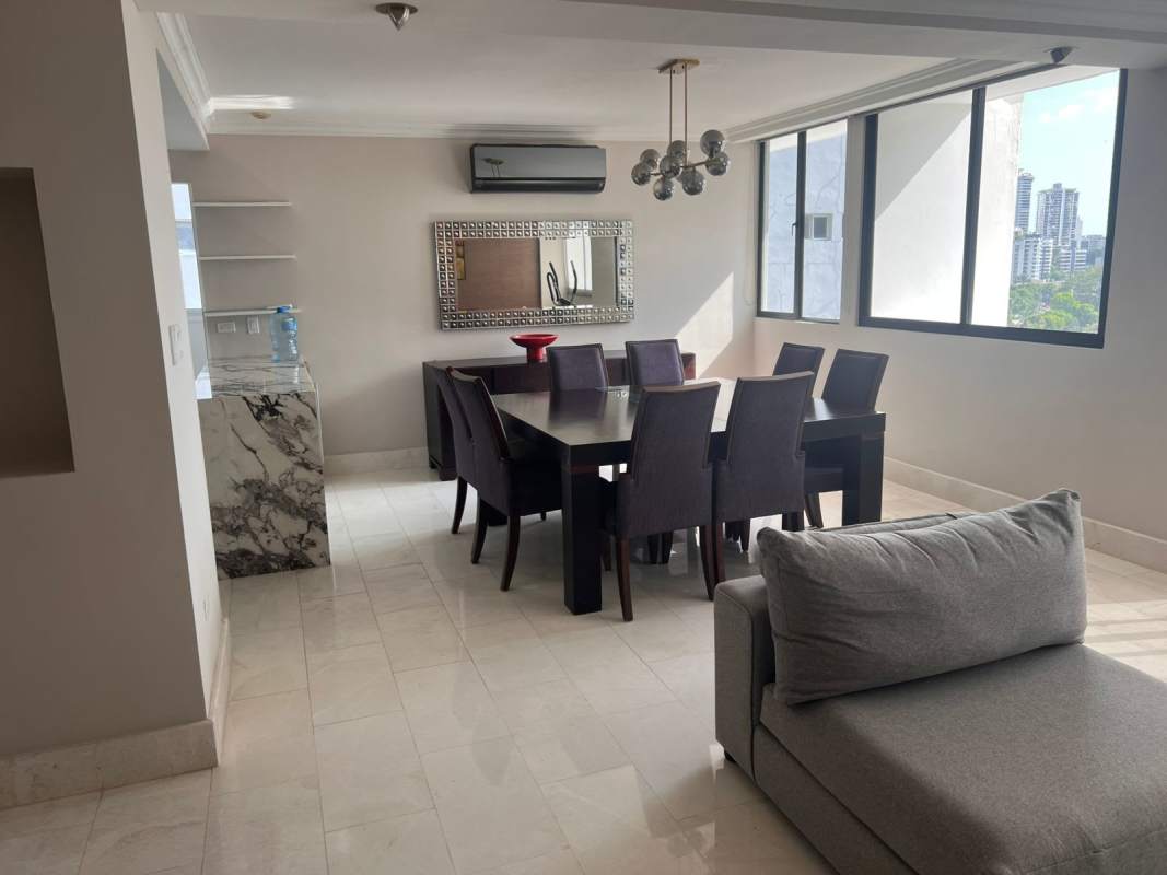 Furnished bright living dining room balcony access PH Oceania Panama rental