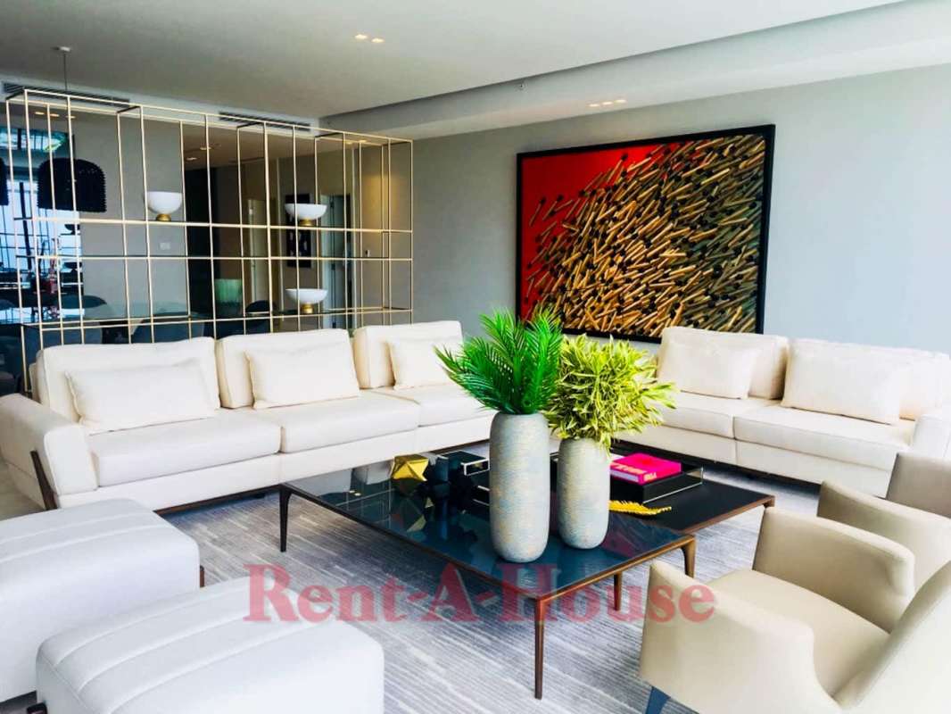 Contemporary imported kitchen with marble tops and high-end appliances in PH The Residences Panama City