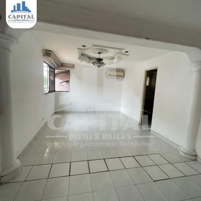Living room with decorative ceiling, ACs, ceiling fans, tiled floor in house for sale El Limajo Panama