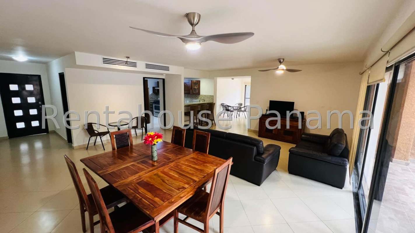 Spacious kitchen with granite countertops and stainless appliances Embassy Club Panama apartment