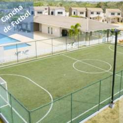 Mini soccer field, children's playground, pool and buildings in Costa Verde Panama