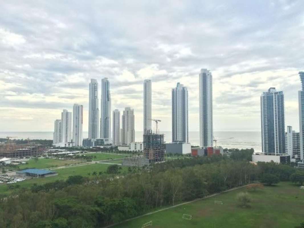 Skyline skyscrapers and Felipe Motta park next to Costa Real Costa del Este Panama