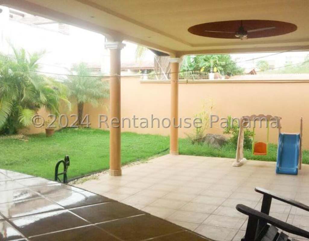 Outdoor covered terrace patio area great for entertaining in Brisas del Golf Panama