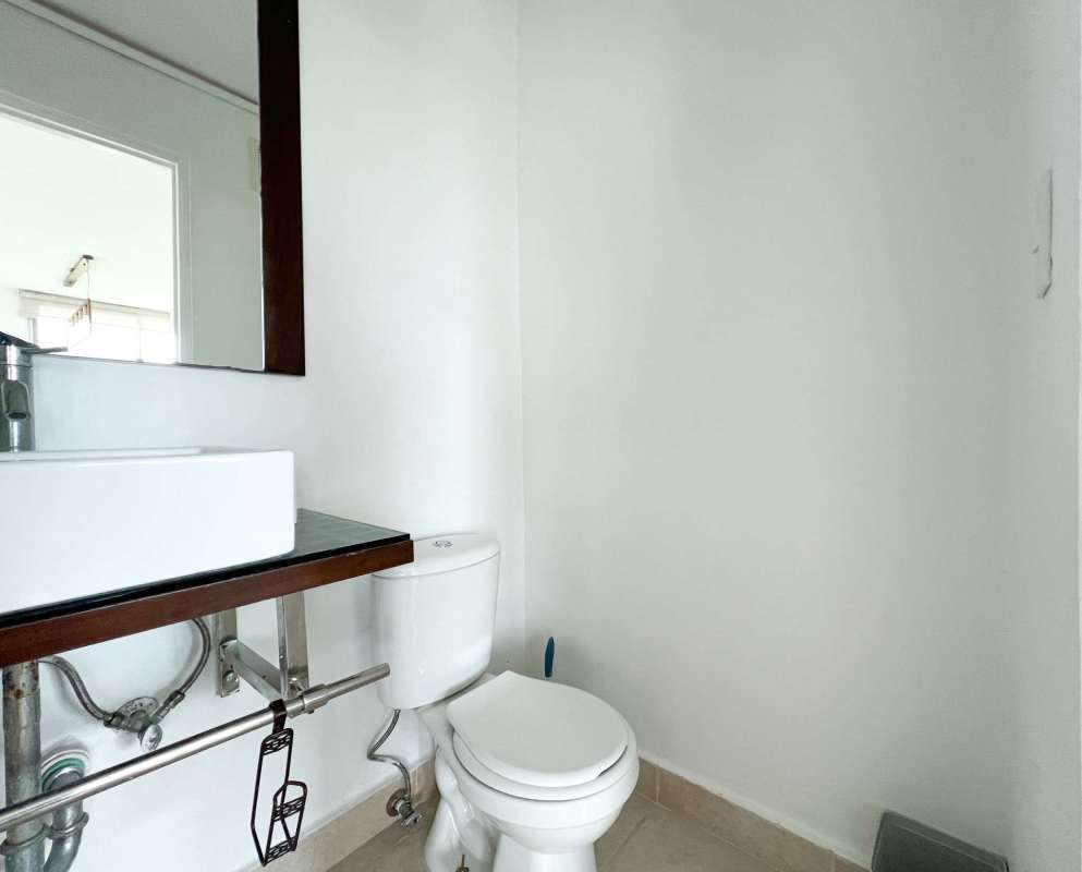 Modern bathroom with glass shower tiled walls Clayton furnished rental Panama