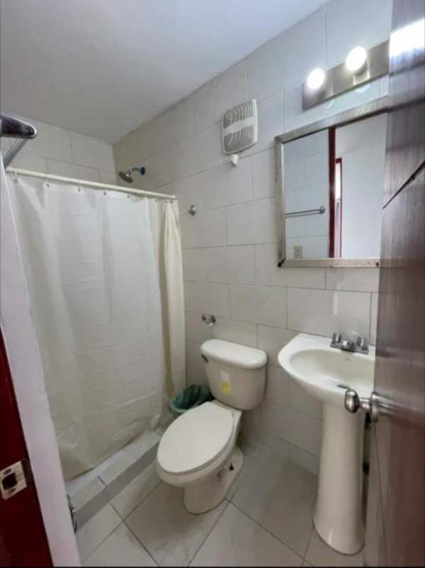 Contemporary bathroom with pedestal sink, shower and tile PH Central Park