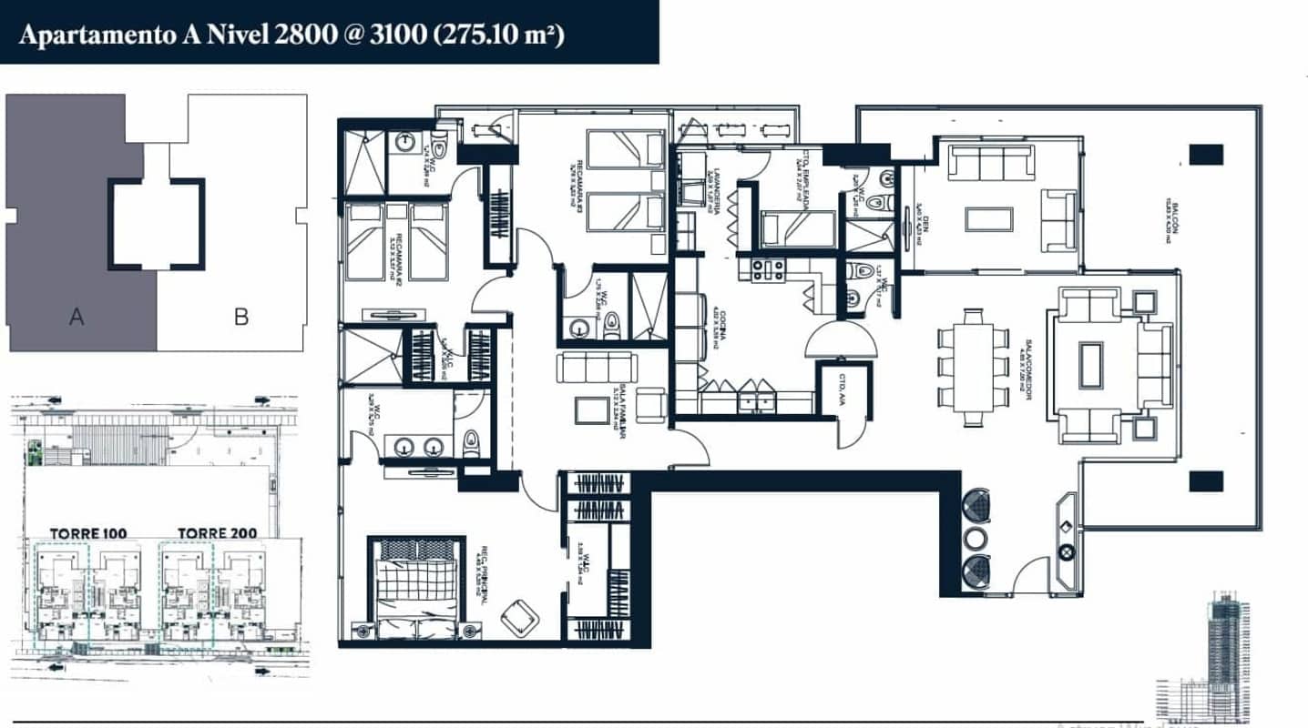 Large living and dining area with panoramic windows city view in PH San Francisco Bay Panama City