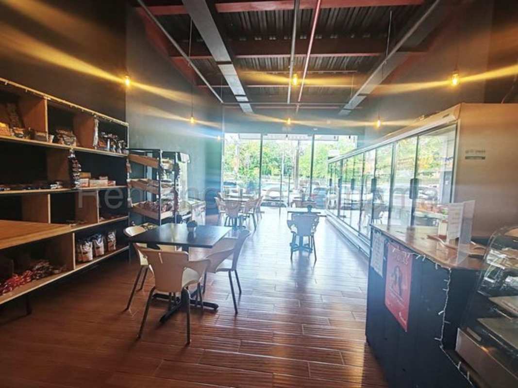 Commercial interior with floor-to-ceiling glass, wood flooring, and modern fixtures in Plaza El Cangrejo