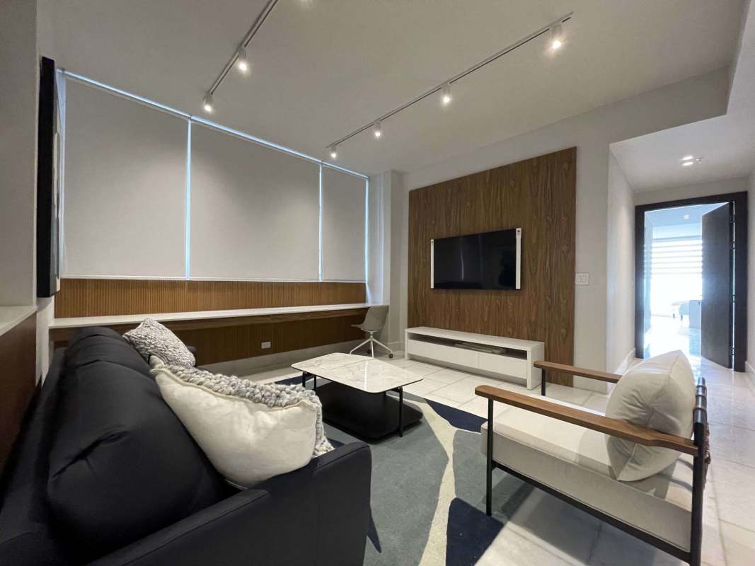 Spacious living room with ocean views modern furnishings in PH The Towers Punta Paitilla Panama